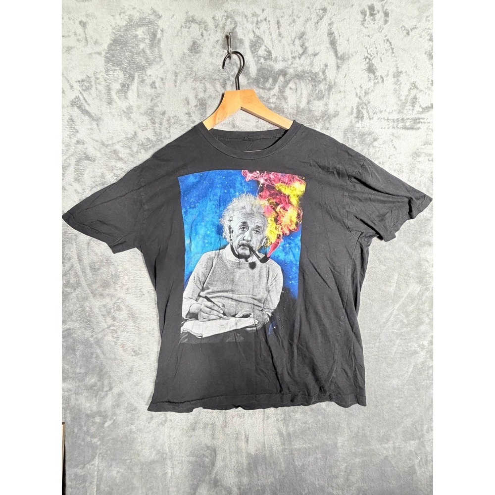 Mens Albert Einstein Graphic T Shirt Large Science Genius Black Cotton